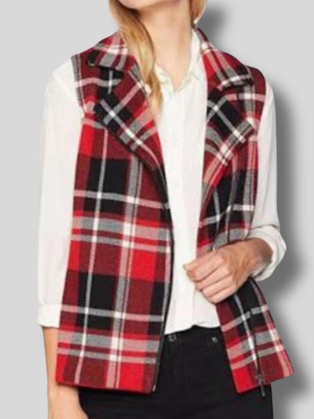 Chaps Buffalo Check Women’s Red and Black Plaid Zip-Front Vest